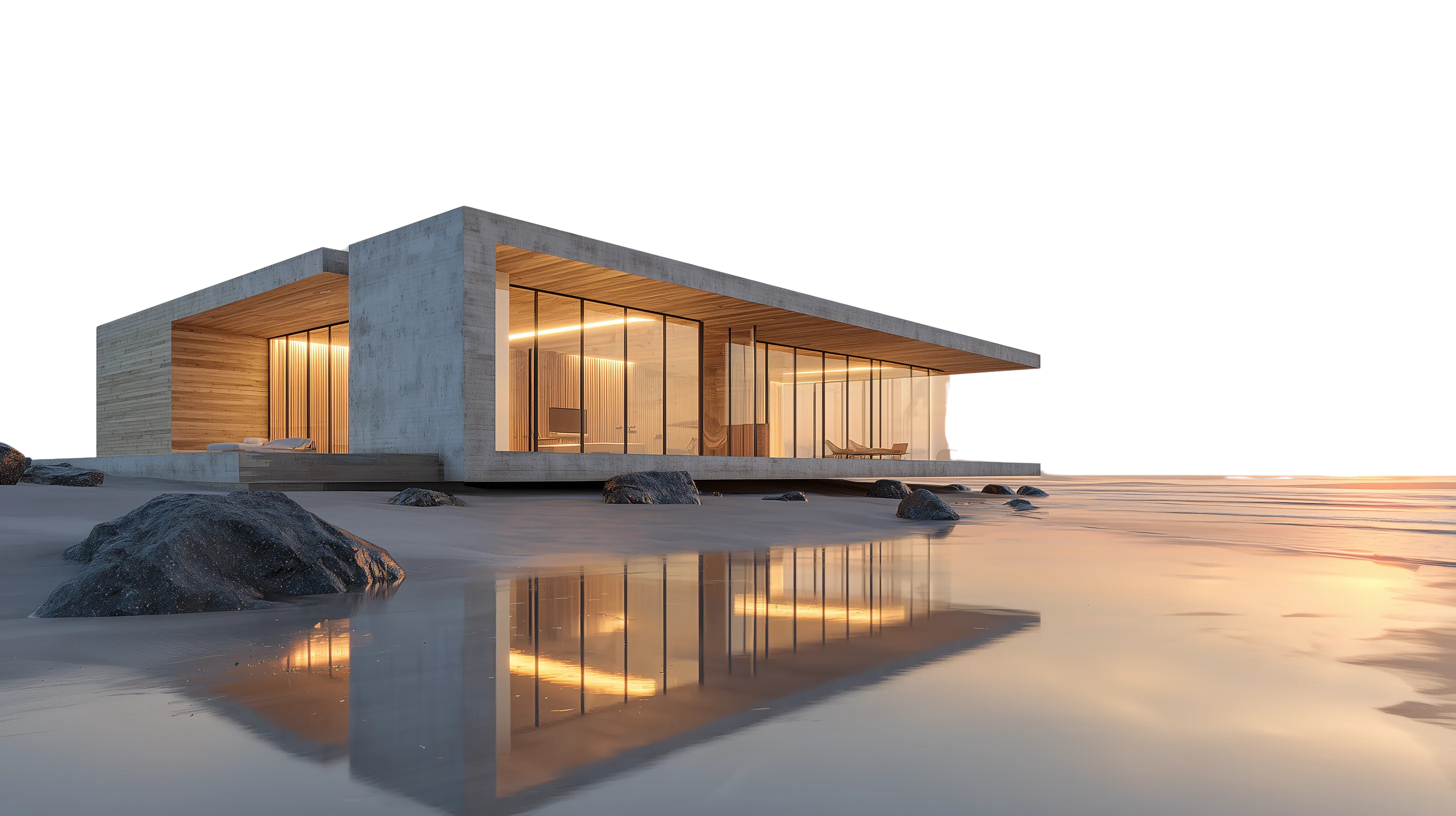 Modern coastal residence at blue hour