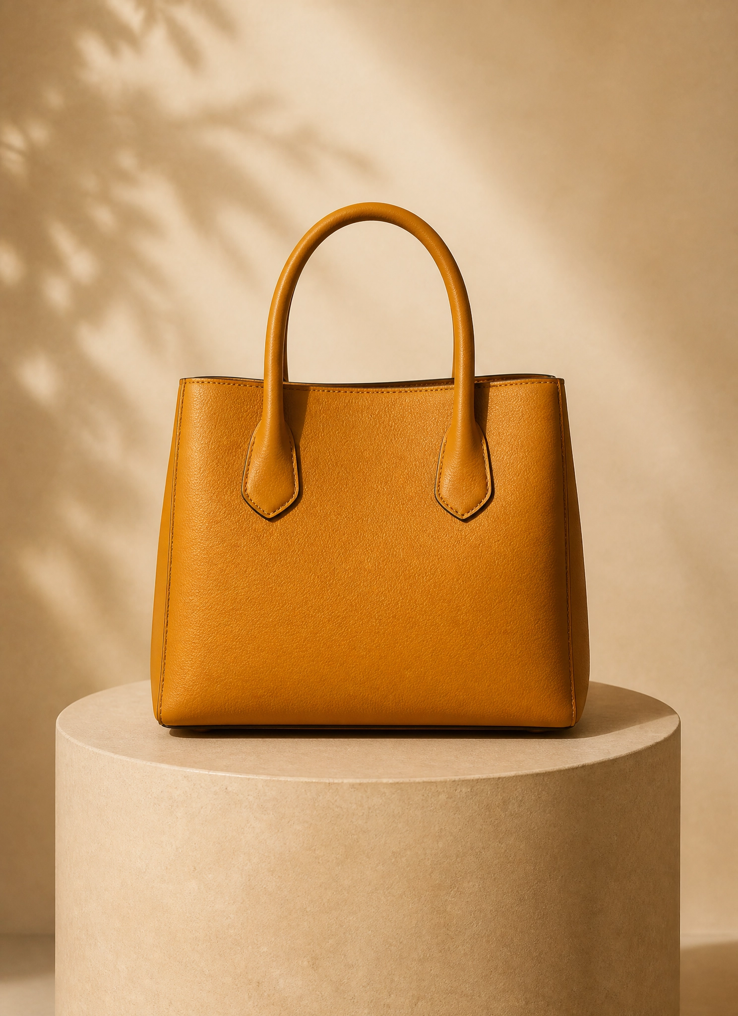 Bolsa ocre sobre pedestal