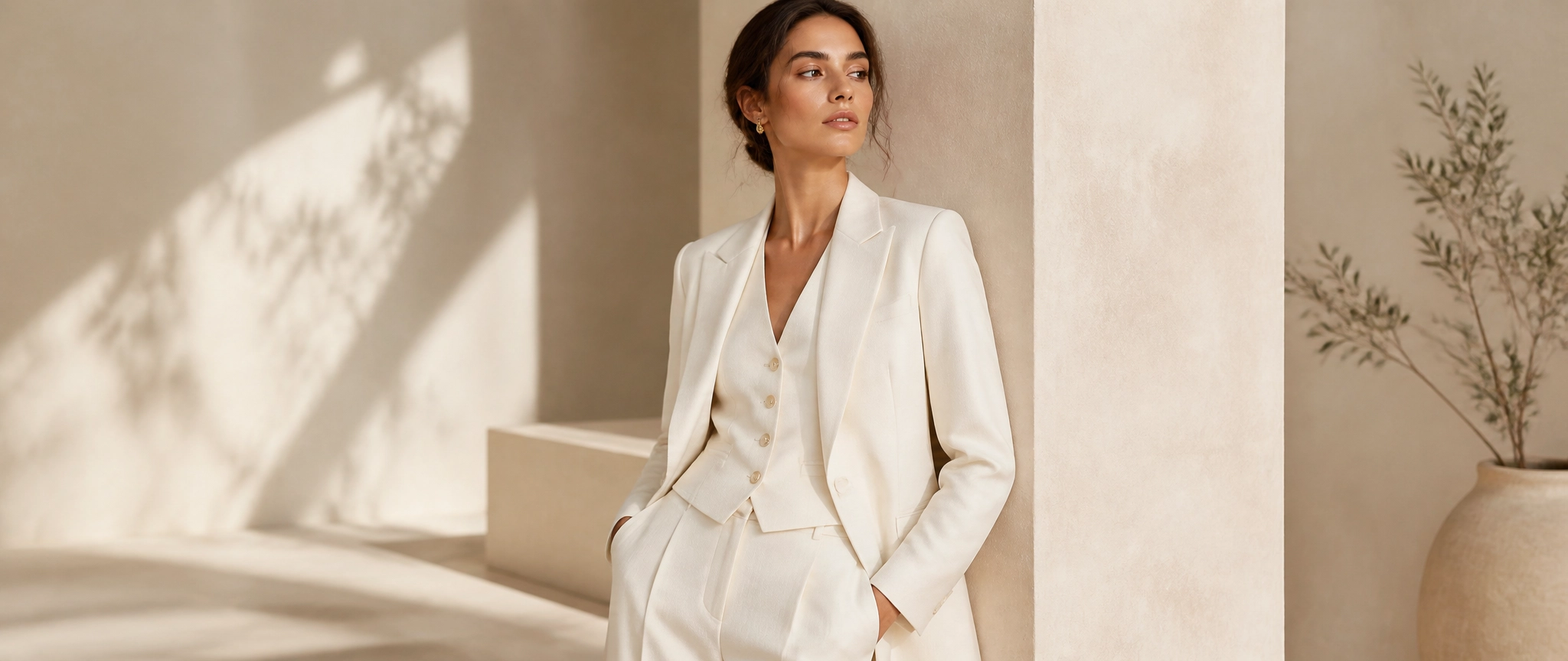 Imagem editorial de traje marfim