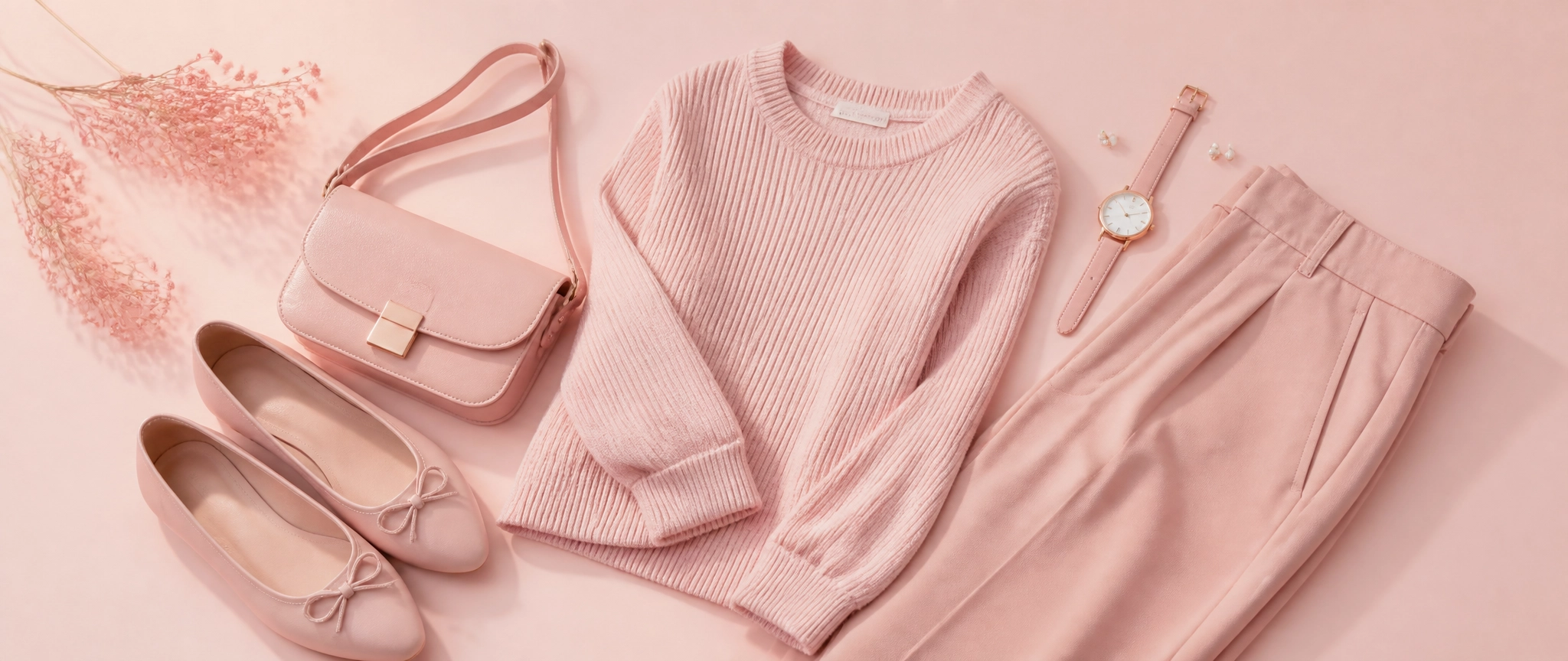 Composição de estilo em rosa pastel
