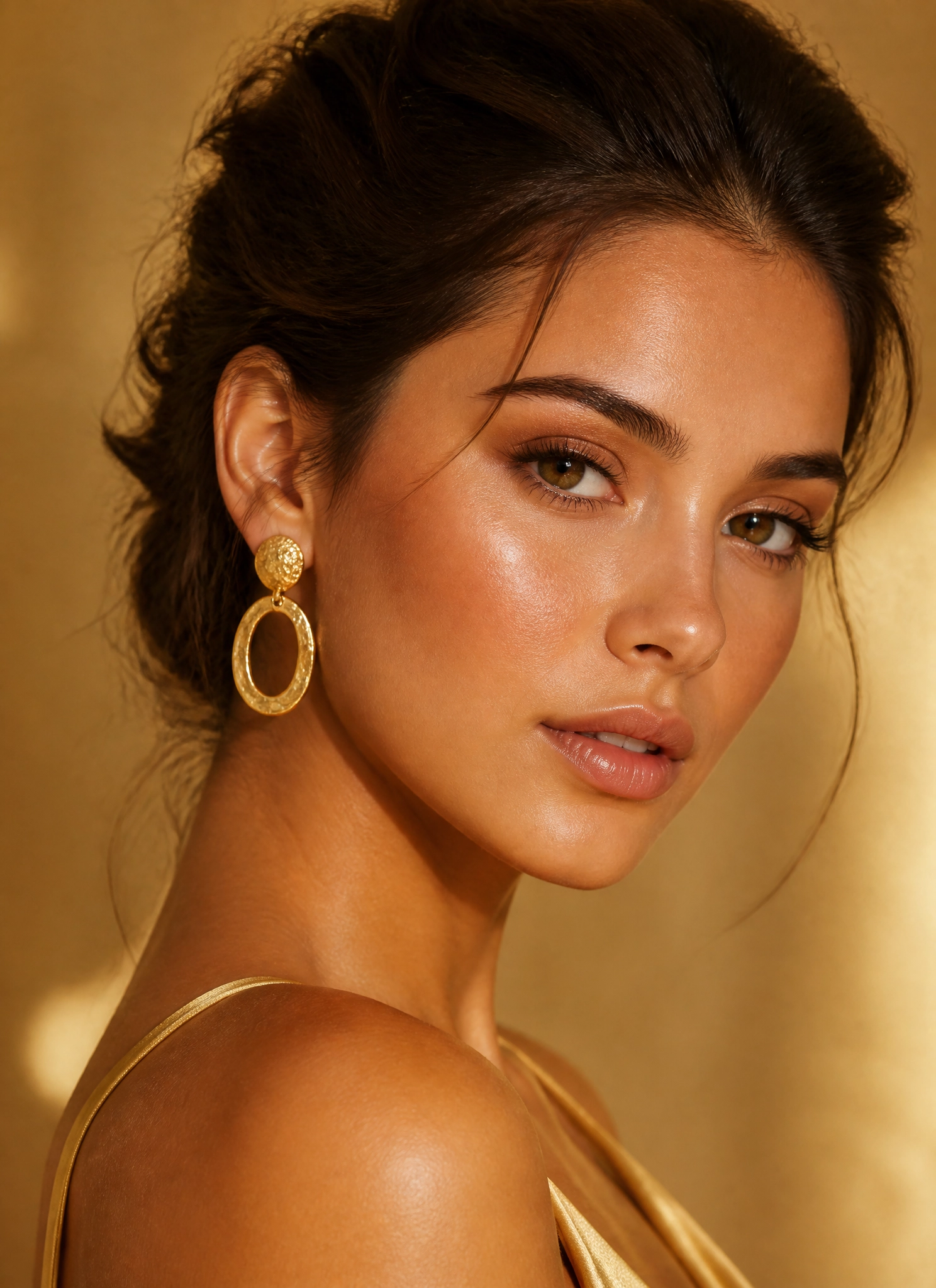 Retrato de beleza com brinco dourado